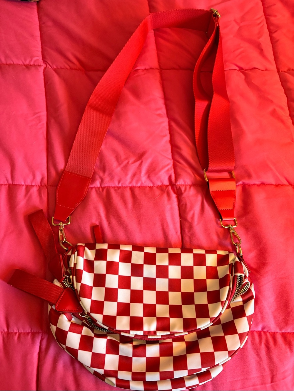 Red Checkerboard Crossbody Bag - Women